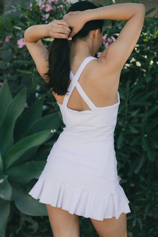 Mujer con falda de padel  tablas color blanco - Plano trasero